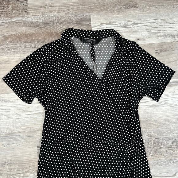 Norma Kamali Baby Dot Faux Wrap Dress Black White Polka Dot Size Large - Picture 2 of 8